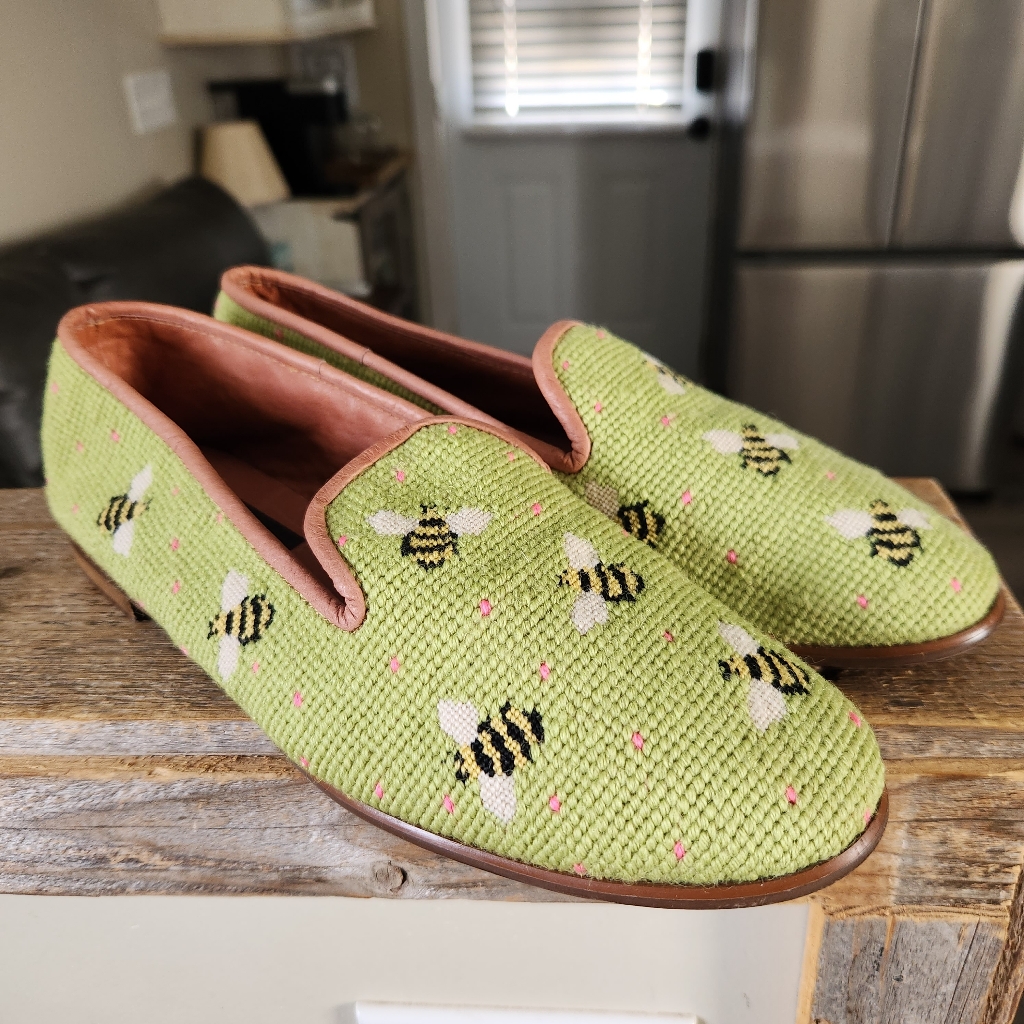 By Paige Needlepoint Honey Bees On Lime Loafers Honeybee Size 11